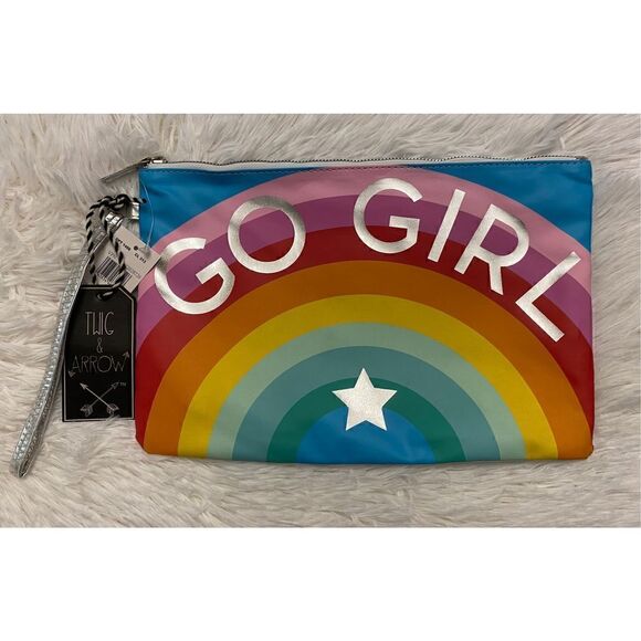 NWT Twig & Arrow Rainbow And Silver Go Girl Multipurpose Cosmetic Bag - Picture 3 of 11